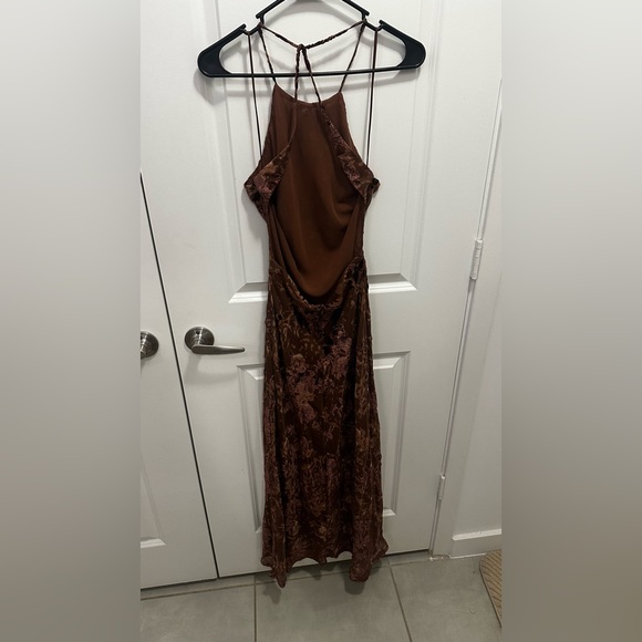 Zara Elegant Brown Floral Midi Dress - Picture 8 of 10